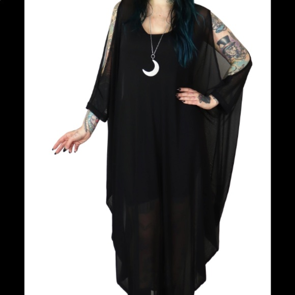 foxblood Dresses & Skirts - Foxblood Black Witchy Shadow Mesh Caftan OS